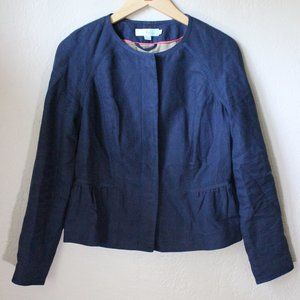 *SALE! 2/$22 or 3/$30* Boden Cotton/Flax Blend Jacket Navy Blue with Ruffles